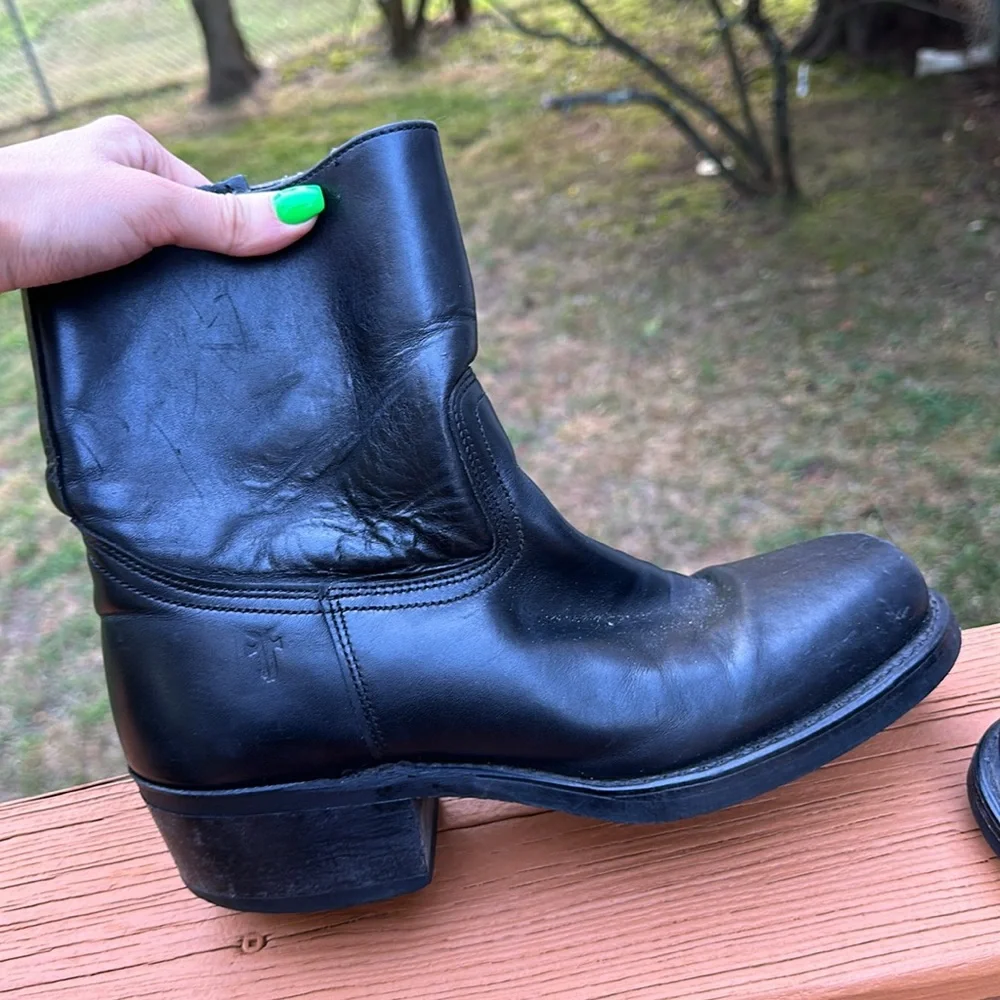 FRYE Campus Vntg.Short Ankle Boots Black Leather Square Toe Zipper Bootie Men’s